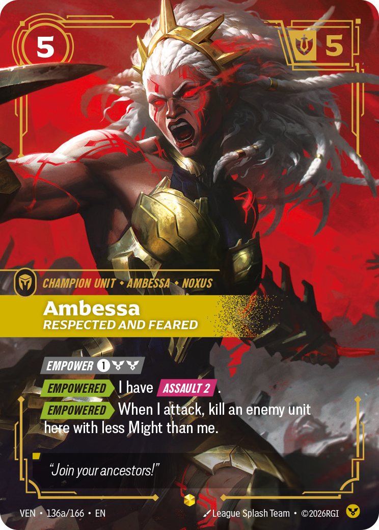 Ambessa, Respected and Feared (Alternate Art) VEN-136A - Riftbound Alternate Art, English reference artwork