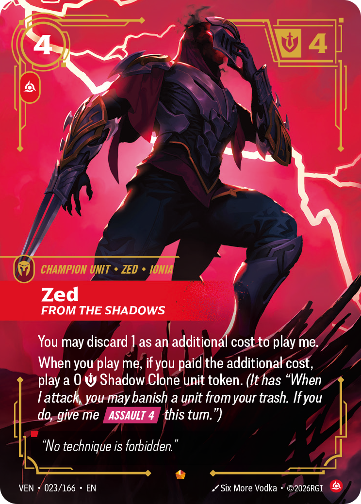 Zed, From the Shadows VEN-023 - Riftbound Standard Art, English reference artwork