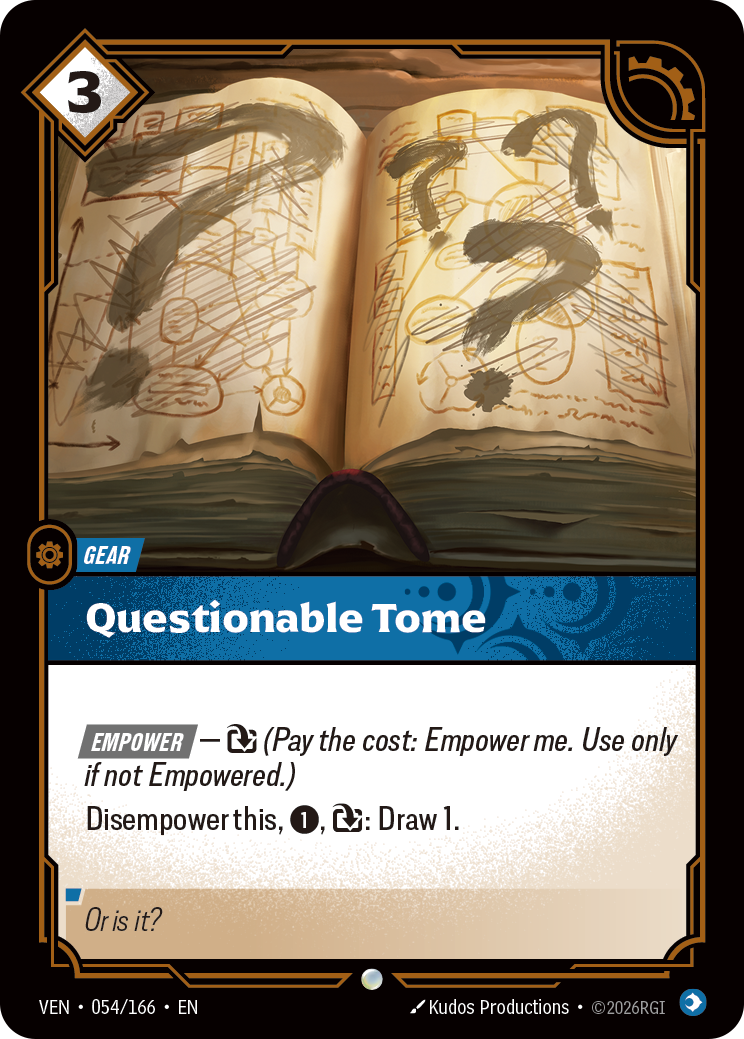 Questionable Tome VEN-054 - Riftbound Standard Art, English reference artwork