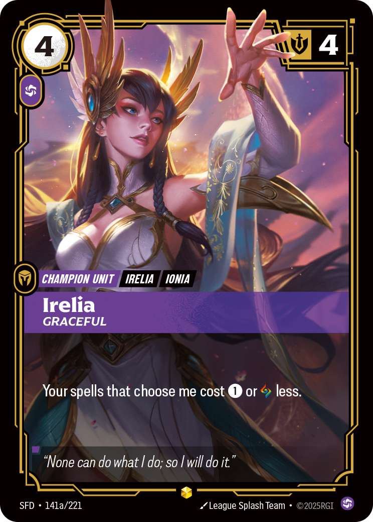Irelia, Graceful (Alternate Art) SFD-141A - Riftbound Alternate Art, English reference artwork