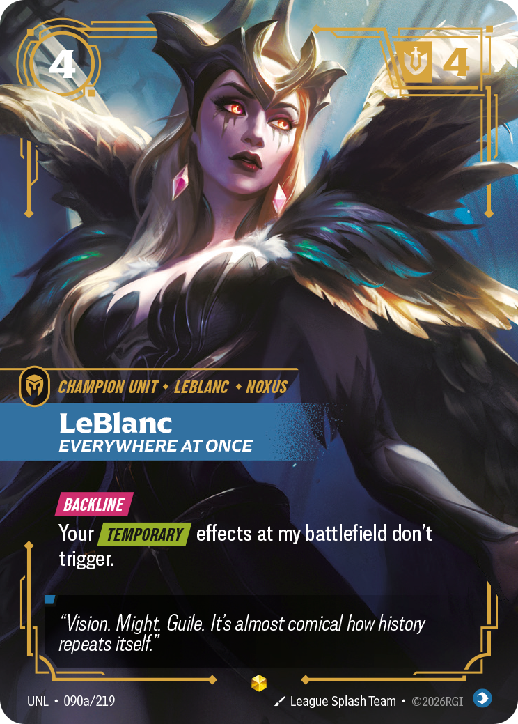 LeBlanc, Everywhere At Once (Alternate Art) UNL-090A - Riftbound Alternate Art, English reference artwork