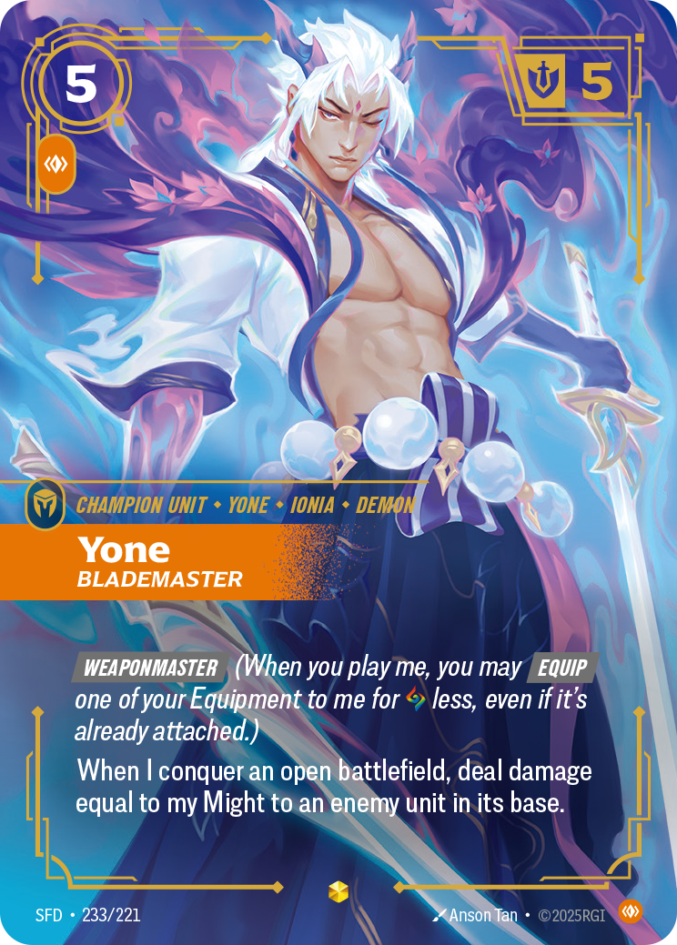 Yone, Blademaster (Overnumbered) SFD-233 - Riftbound Overnumbered, English reference artwork