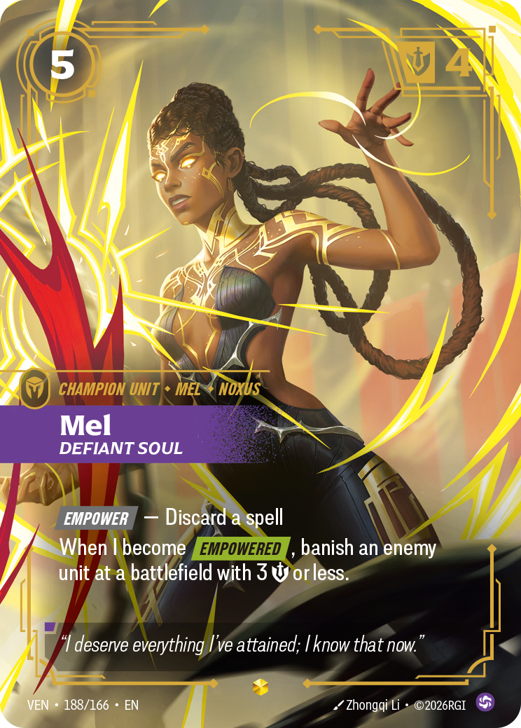 Mel, Defiant Soul (Overnumbered) VEN-188 - Riftbound Overnumbered, English reference artwork