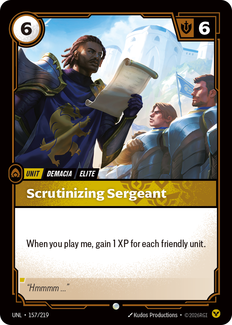 Scrutinizing Sergeant UNL-157 - Riftbound Standard Art, English reference artwork