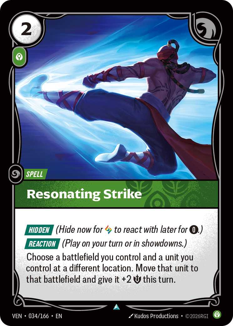 Resonating Strike VEN-034 - Riftbound Standard Art, English reference artwork