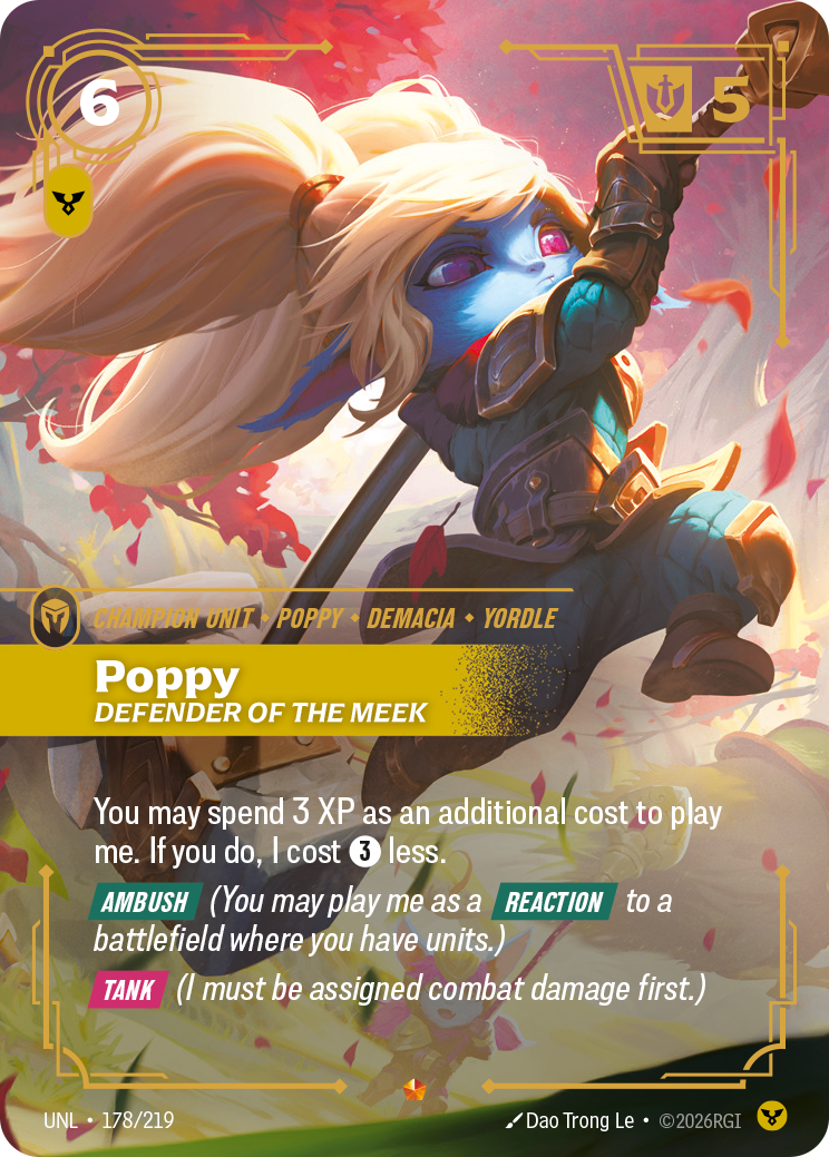 Poppy, Defender of the Meek UNL-178 - Riftbound Standard Art, English reference artwork