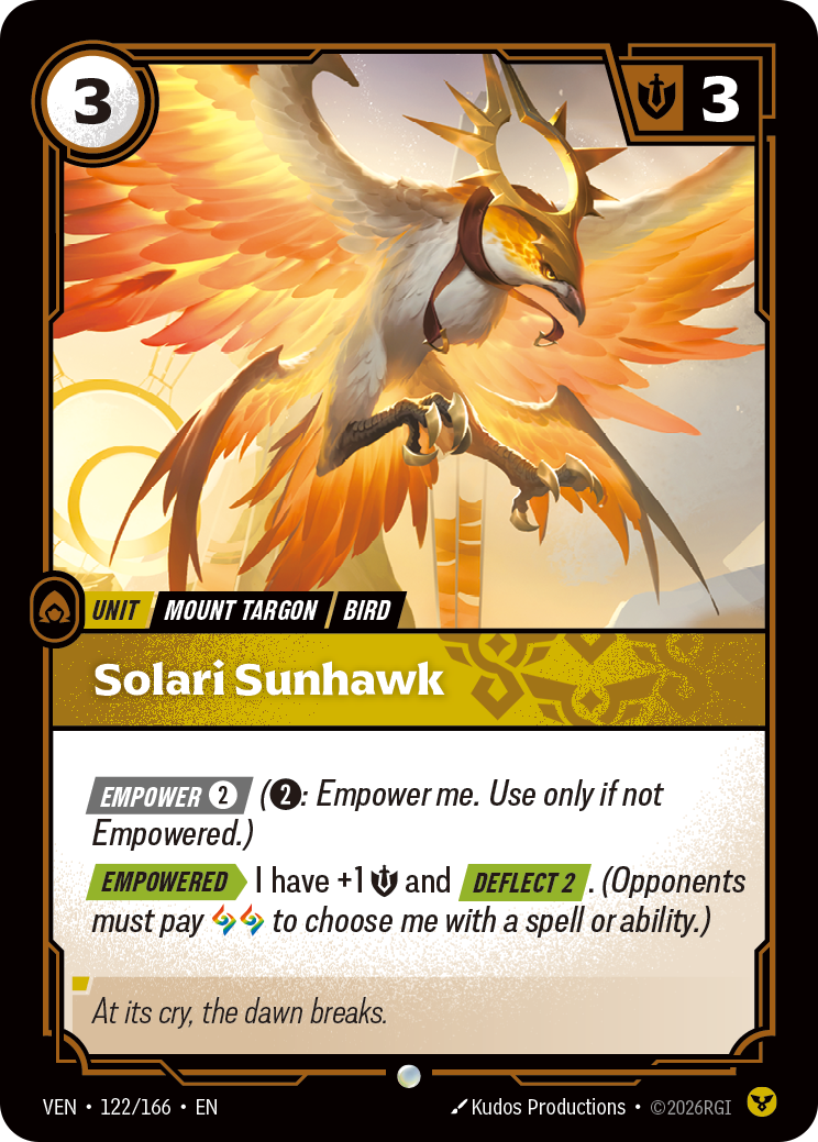 Solari Sunhawk VEN-122 - Riftbound Standard Art, English reference artwork