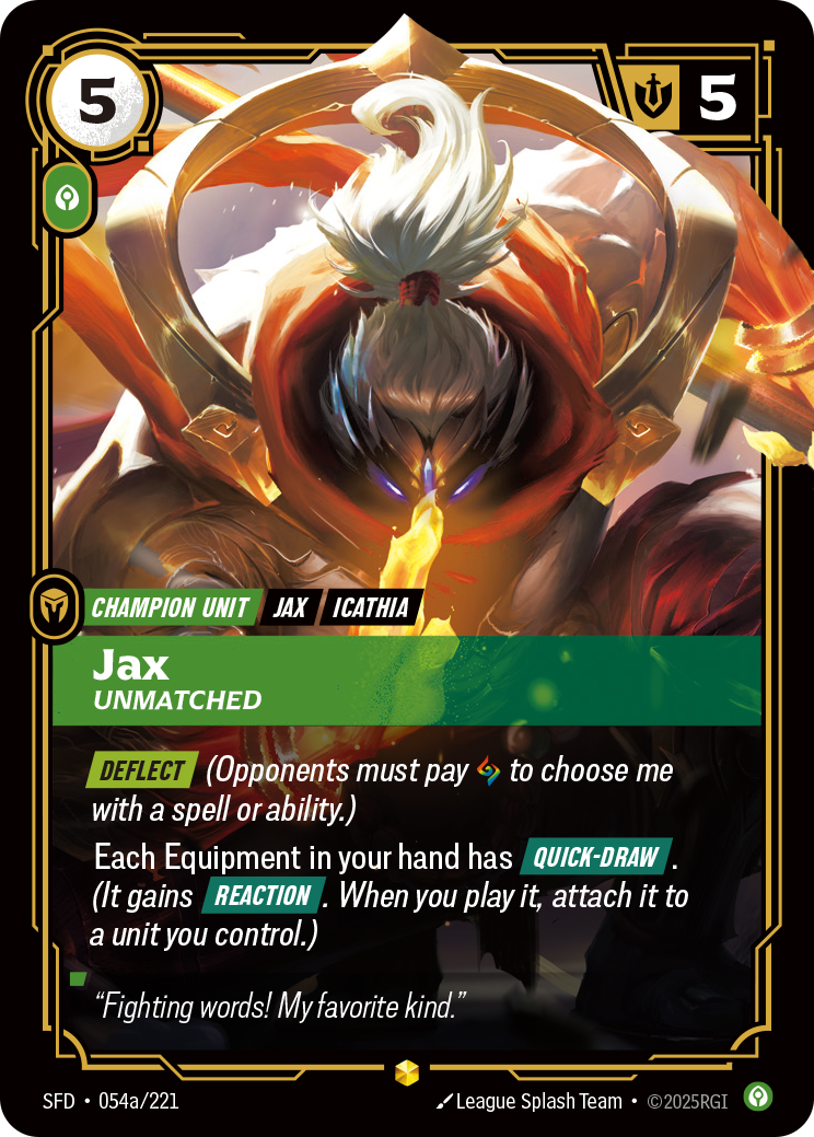 Jax, Unmatched (Alternate Art) SFD-054A - Riftbound Alternate Art, English reference artwork