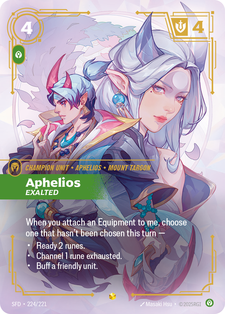 Aphelios, Exalted (Overnumbered) SFD-224 - Riftbound Overnumbered, English reference artwork