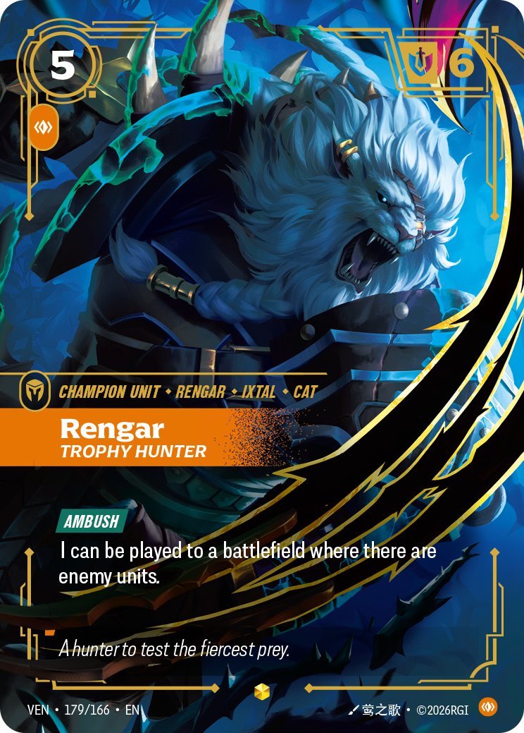 Rengar, Trophy Hunter (Overnumbered) VEN-179 - Riftbound Overnumbered, English reference artwork