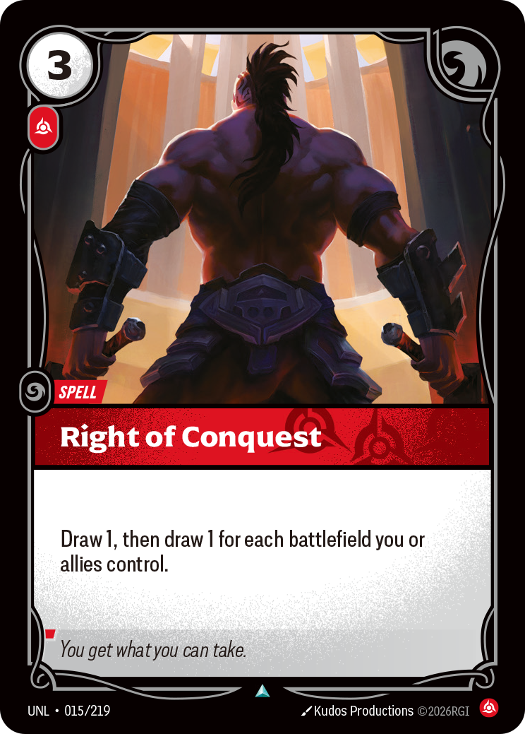 Right of Conquest UNL-015 - Riftbound Standard Art, English reference artwork