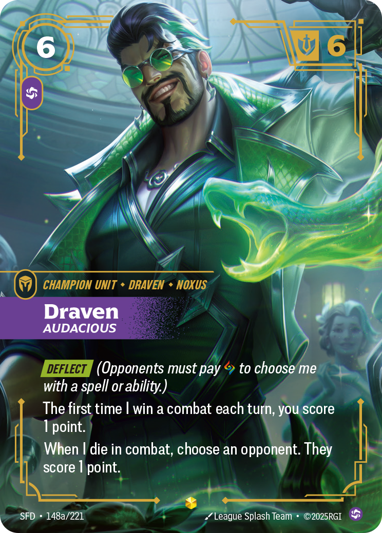 Draven, Audacious (Alternate Art) SFD-148A - Riftbound Alternate Art, English reference artwork