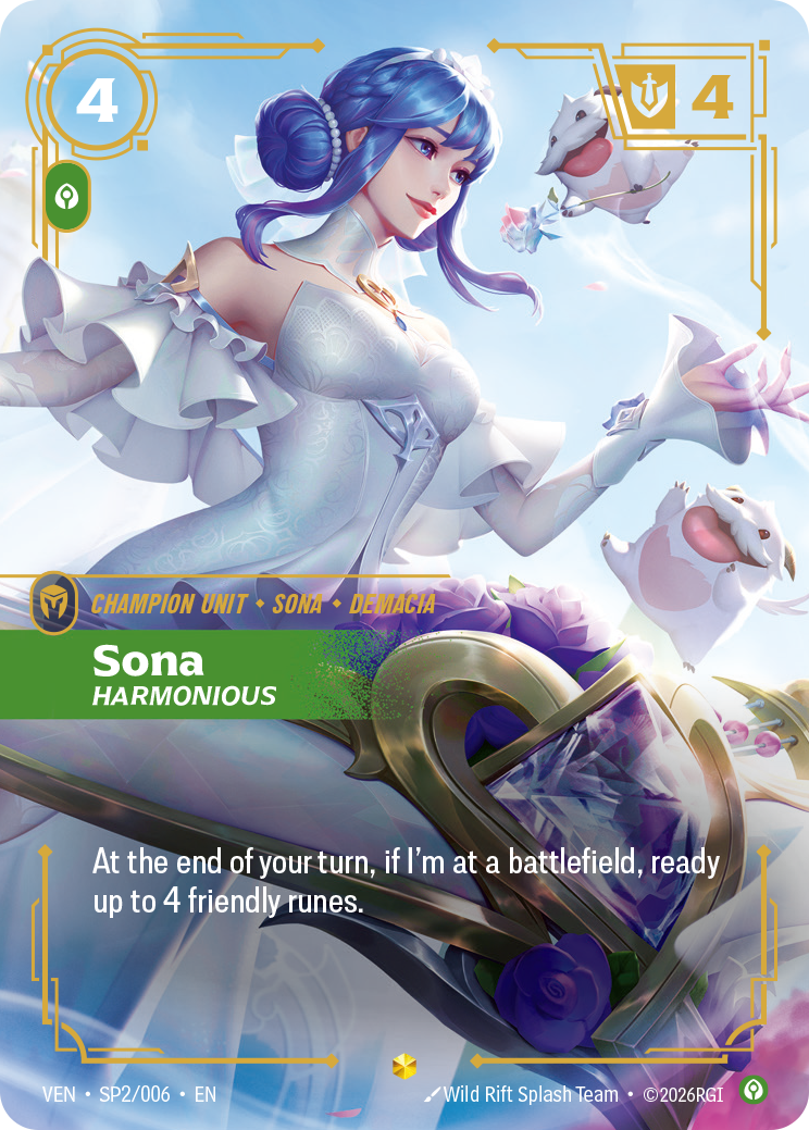 Sona, Harmonious VEN-SP2 - Riftbound Crystal Rose, English reference artwork