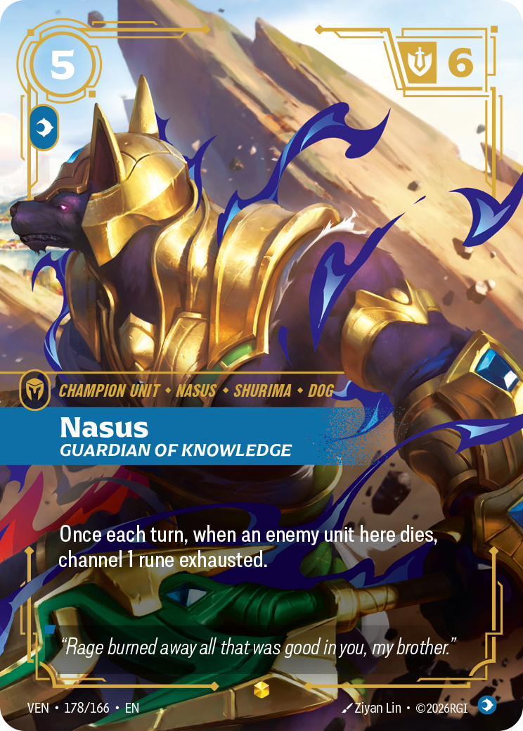 Nasus, Guardian of Knowledge (Overnumbered) VEN-178 - Riftbound Overnumbered, English reference artwork