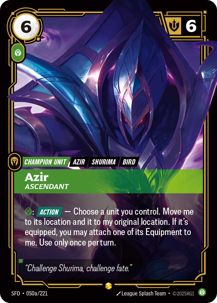 Azir, Ascendant (Alternate Art) SFD-050A - Riftbound Alternate Art, English reference artwork