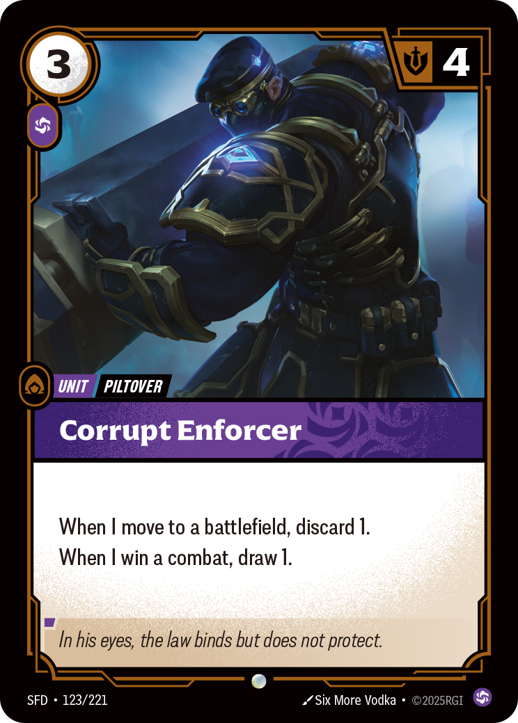Corrupt Enforcer SFD-123 - Riftbound Standard Art, English reference artwork