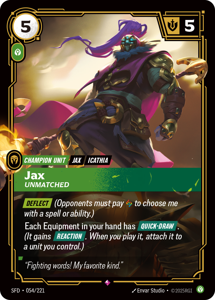 Jax, Unmatched SFD-054 - Riftbound Standard Art, English reference artwork