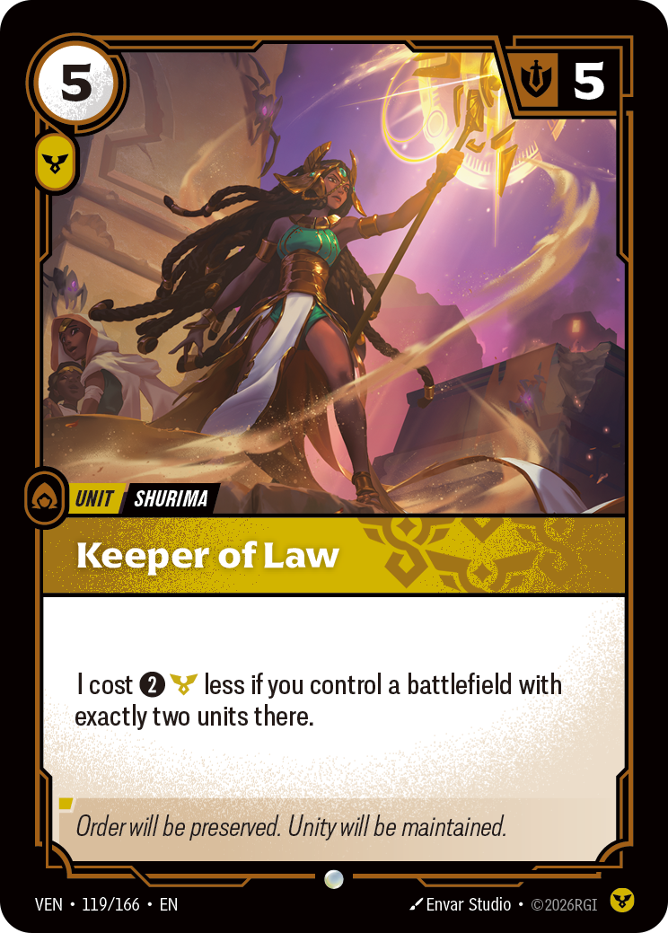 Keeper of Law VEN-119 - Riftbound Standard Art, English reference artwork