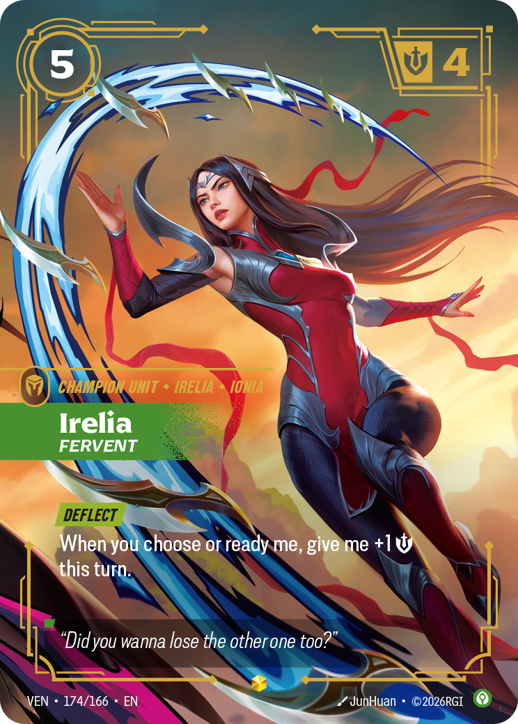 Irelia, Fervent (Overnumbered) VEN-174 - Riftbound Overnumbered, English reference artwork