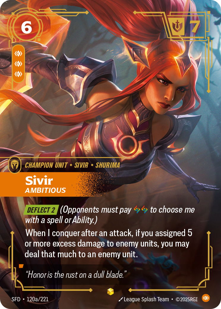 Sivir, Ambitious (Alternate Art) SFD-120A - Riftbound Alternate Art, English reference artwork