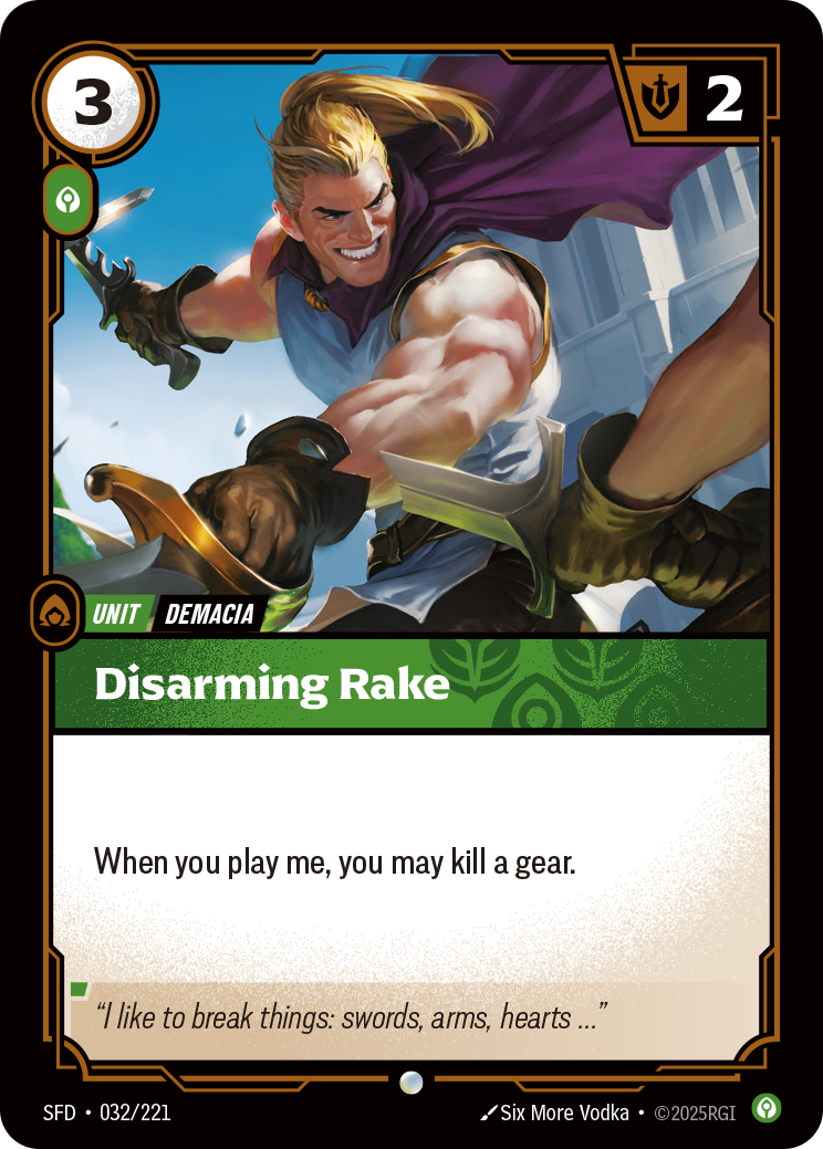 Disarming Rake SFD-032 - Riftbound Standard Art, English reference artwork