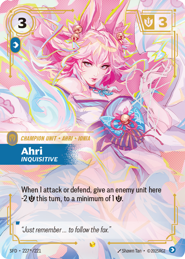 Ahri, Inquisitive (Signature) SFD-227S - Riftbound Signature, English reference artwork