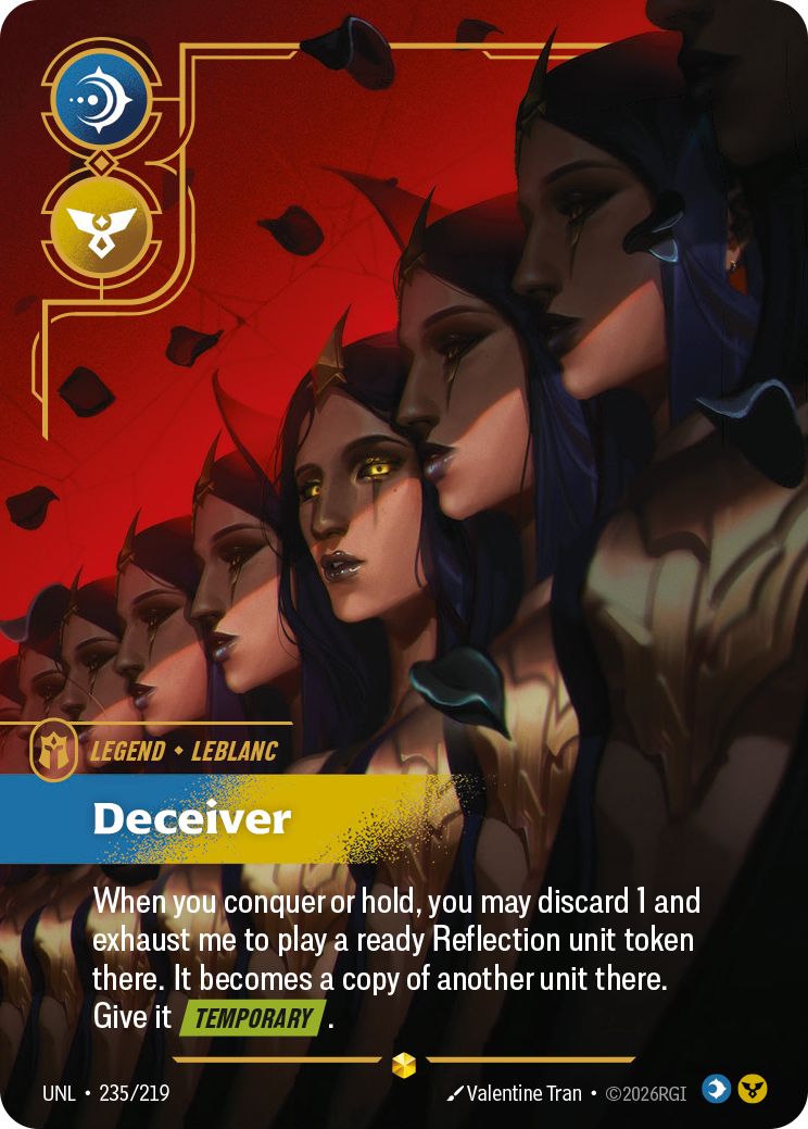 LeBlanc, Deceiver (Overnumbered) UNL-235 - Riftbound Overnumbered, English reference artwork