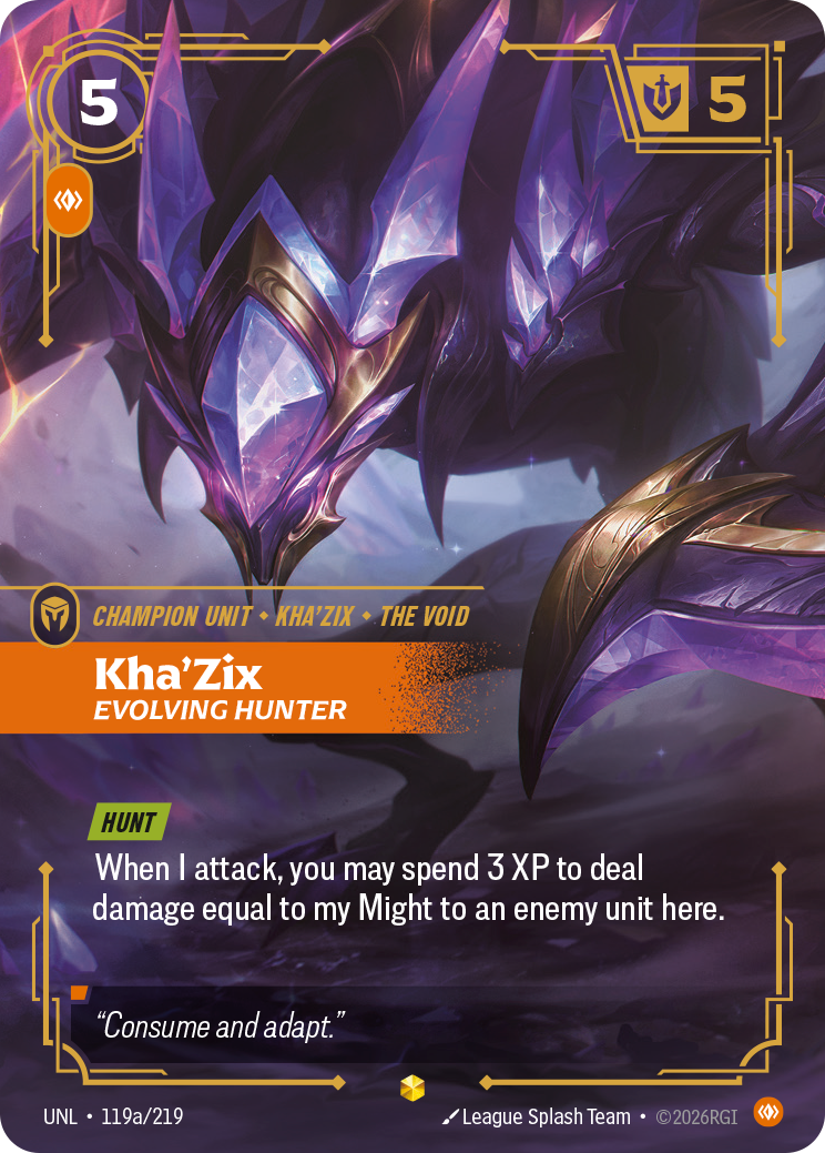 Kha'Zix, Evolving Hunter (Alternate Art) UNL-119A - Riftbound Alternate Art, English reference artwork