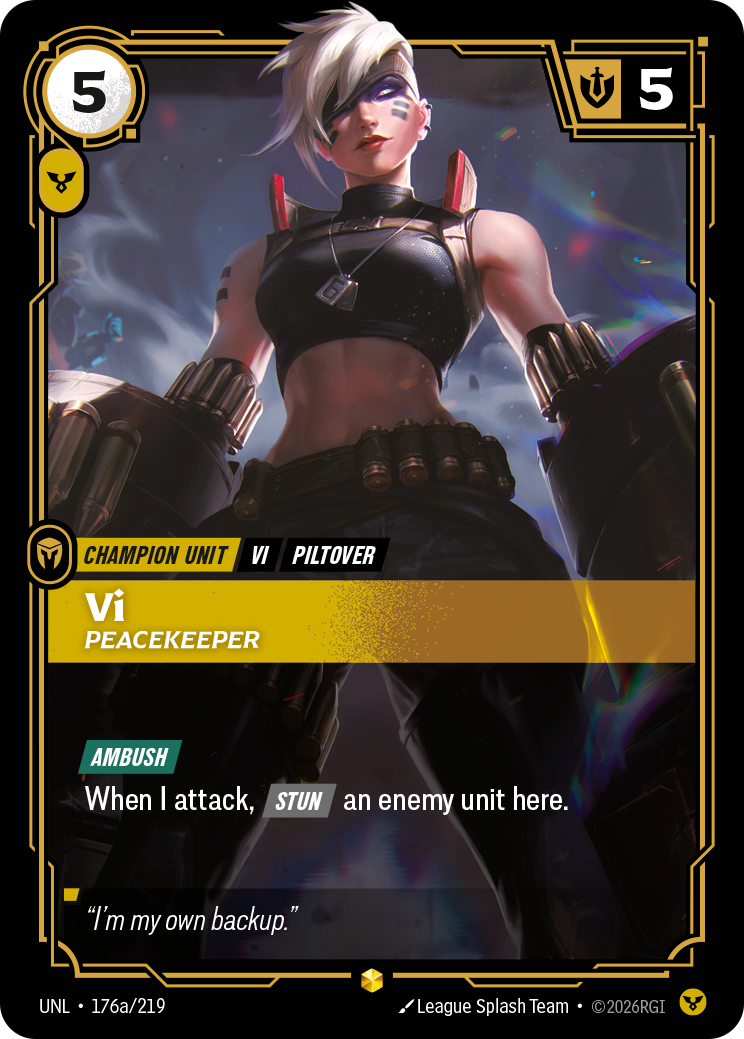 Vi, Peacekeeper (Alternate Art) UNL-176A - Riftbound Alternate Art, English reference artwork