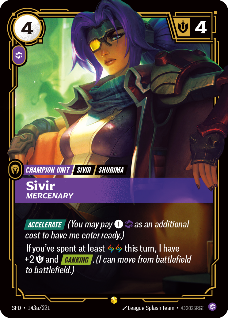 Sivir, Mercenary (Alternate Art) SFD-143A - Riftbound Alternate Art, English reference artwork