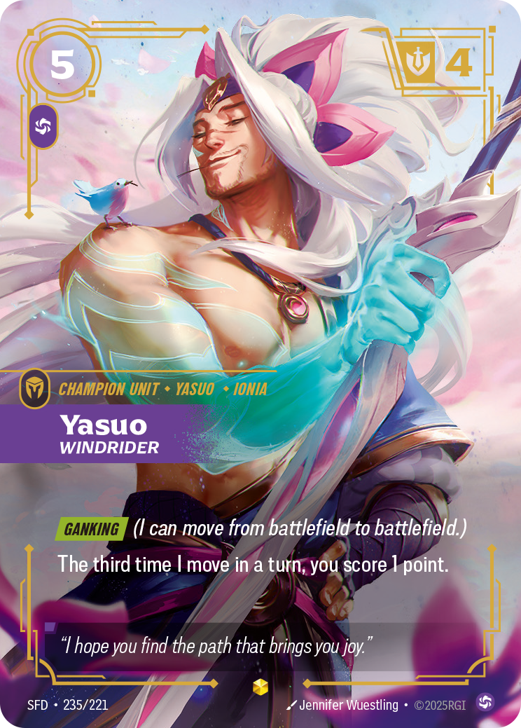 Yasuo, Windrider (Overnumbered) SFD-235 - Riftbound Overnumbered, English reference artwork