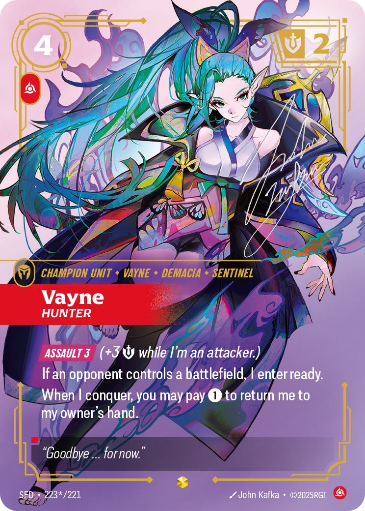 Vayne, Hunter (Signature) SFD-223S - Riftbound Signature, English reference artwork