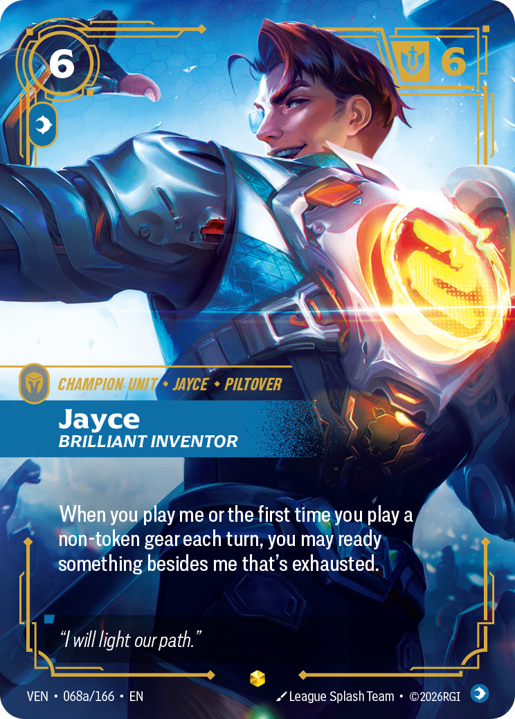 Jayce, Brilliant Inventor (Alternate Art) VEN-068A - Riftbound Alternate Art, English reference artwork