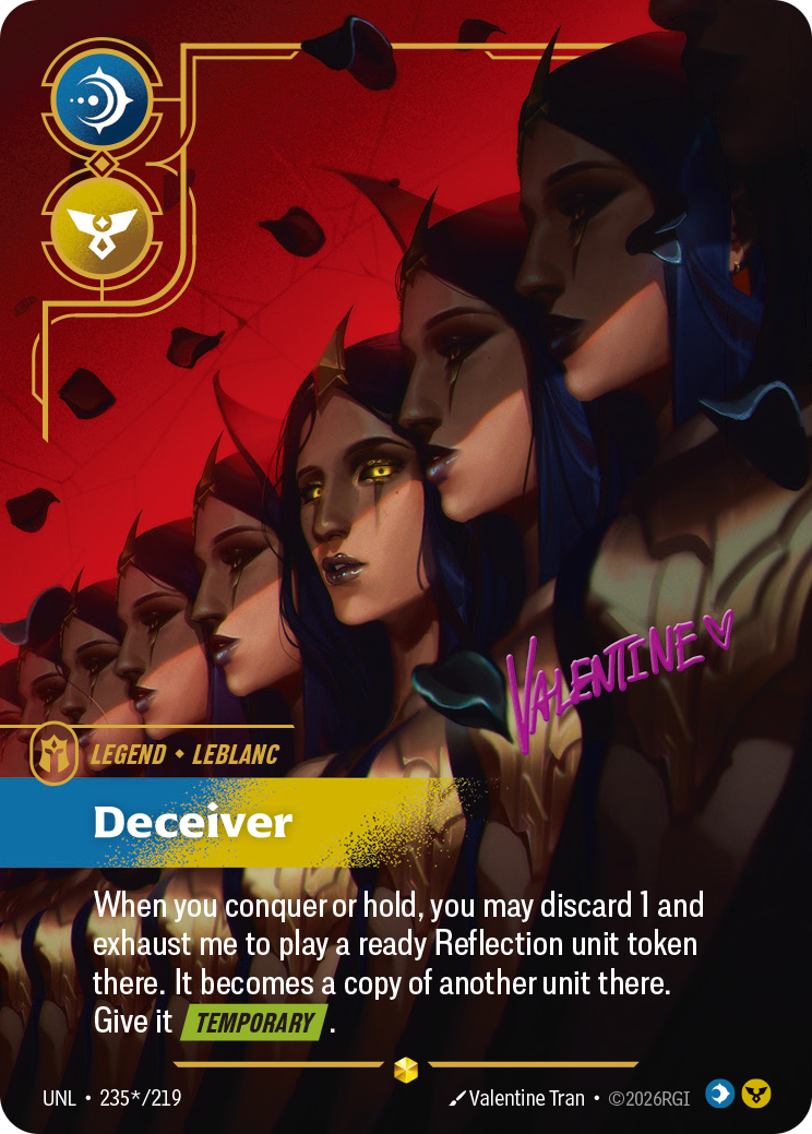 LeBlanc, Deceiver (Signature) UNL-235S - Riftbound Signature, English reference artwork