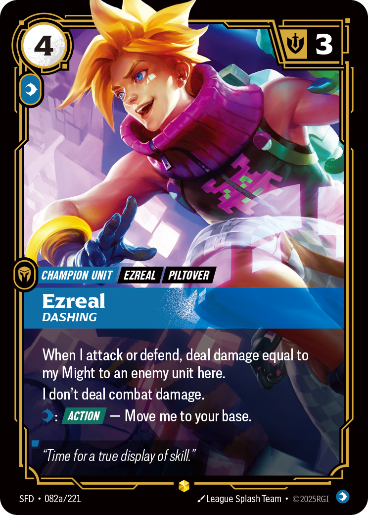 Ezreal, Dashing (Alternate Art) SFD-082A - Riftbound Alternate Art, English reference artwork