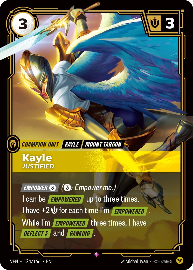 Kayle, Justified VEN-134 - Riftbound Standard Art, English reference artwork