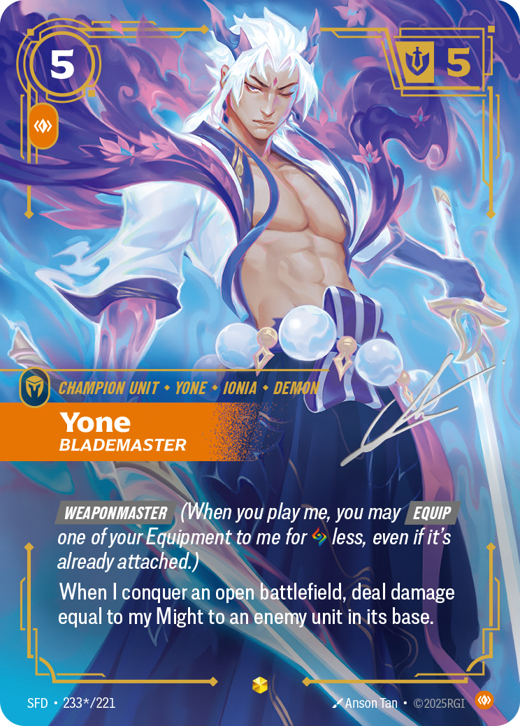 Yone, Blademaster (Signature) SFD-233S - Riftbound Signature, English reference artwork
