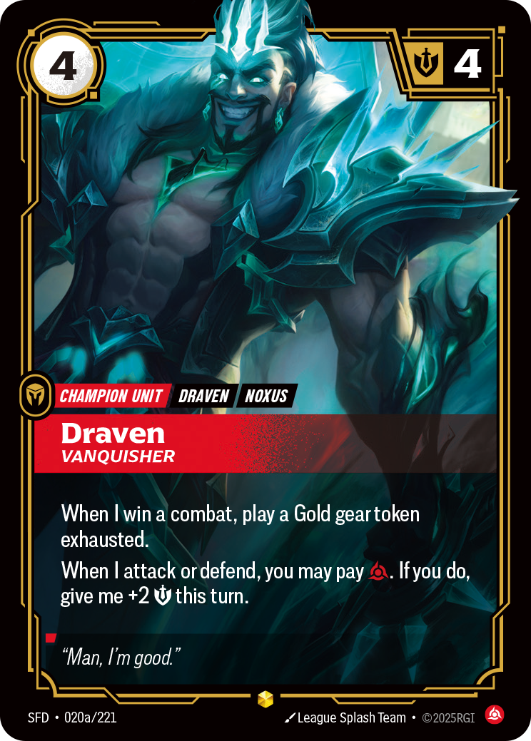 Draven, Vanquisher (Alternate Art) SFD-020A - Riftbound Alternate Art, English reference artwork