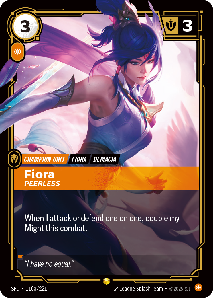 Fiora, Peerless (Alternate Art) SFD-110A - Riftbound Alternate Art, English reference artwork