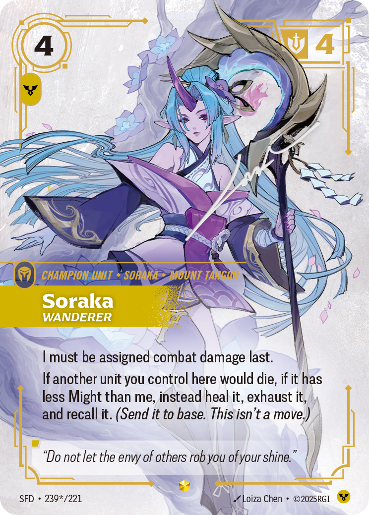 Soraka, Wanderer (Signature) SFD-239S - Riftbound Signature, English reference artwork