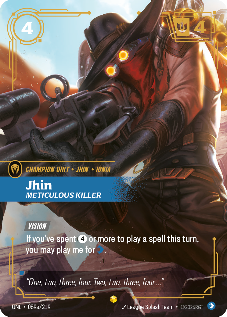 Jhin, Meticulous Killer (Alternate Art) UNL-089A - Riftbound Alternate Art, English reference artwork