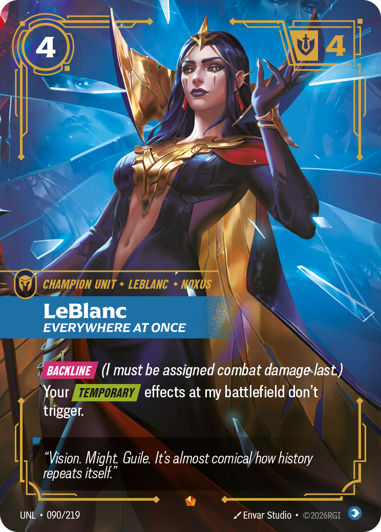 LeBlanc, Everywhere At Once UNL-090 - Riftbound Standard Art, English reference artwork