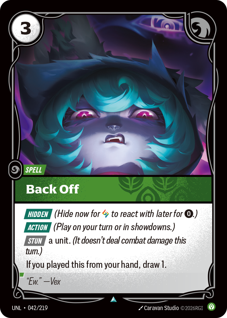 Back Off UNL-042 - Riftbound Standard Art, English reference artwork