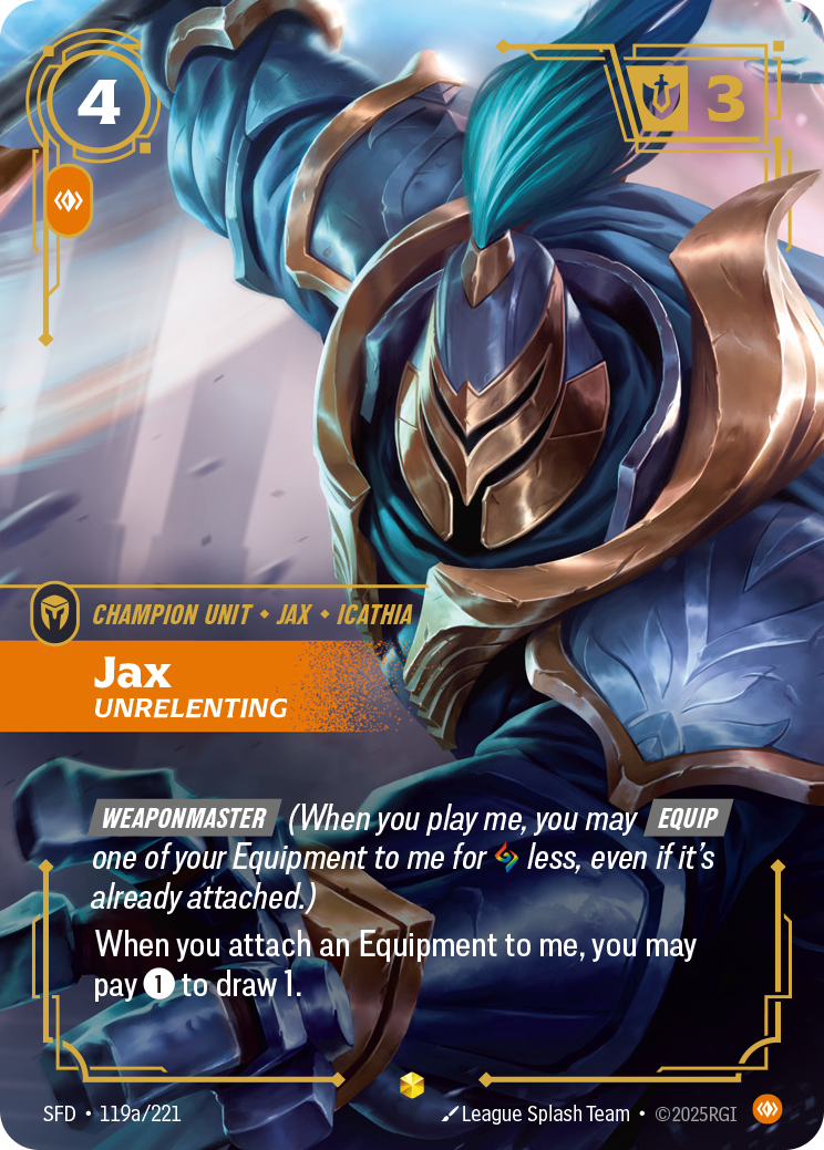 Jax, Unrelenting (Alternate Art) SFD-119A - Riftbound Alternate Art, English reference artwork
