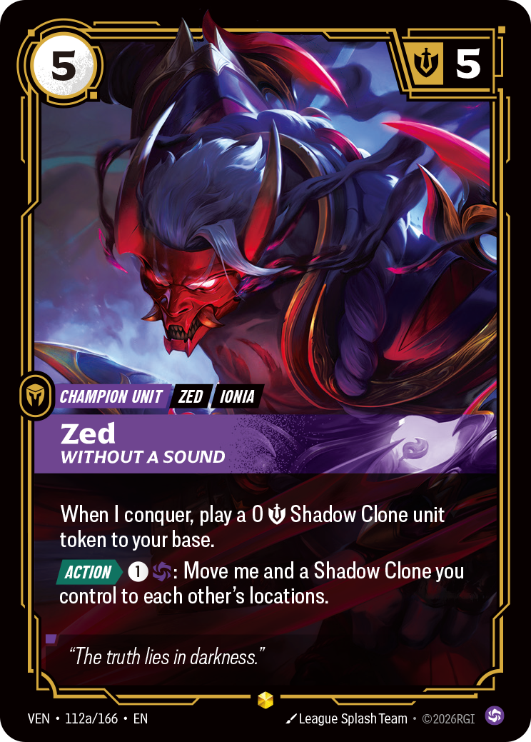 Zed, Without a Sound (Alternate Art) VEN-112A - Riftbound Alternate Art, English reference artwork