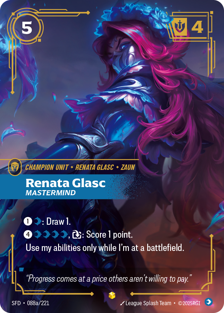 Renata Glasc, Mastermind (Alternate Art) SFD-088A - Riftbound Alternate Art, English reference artwork