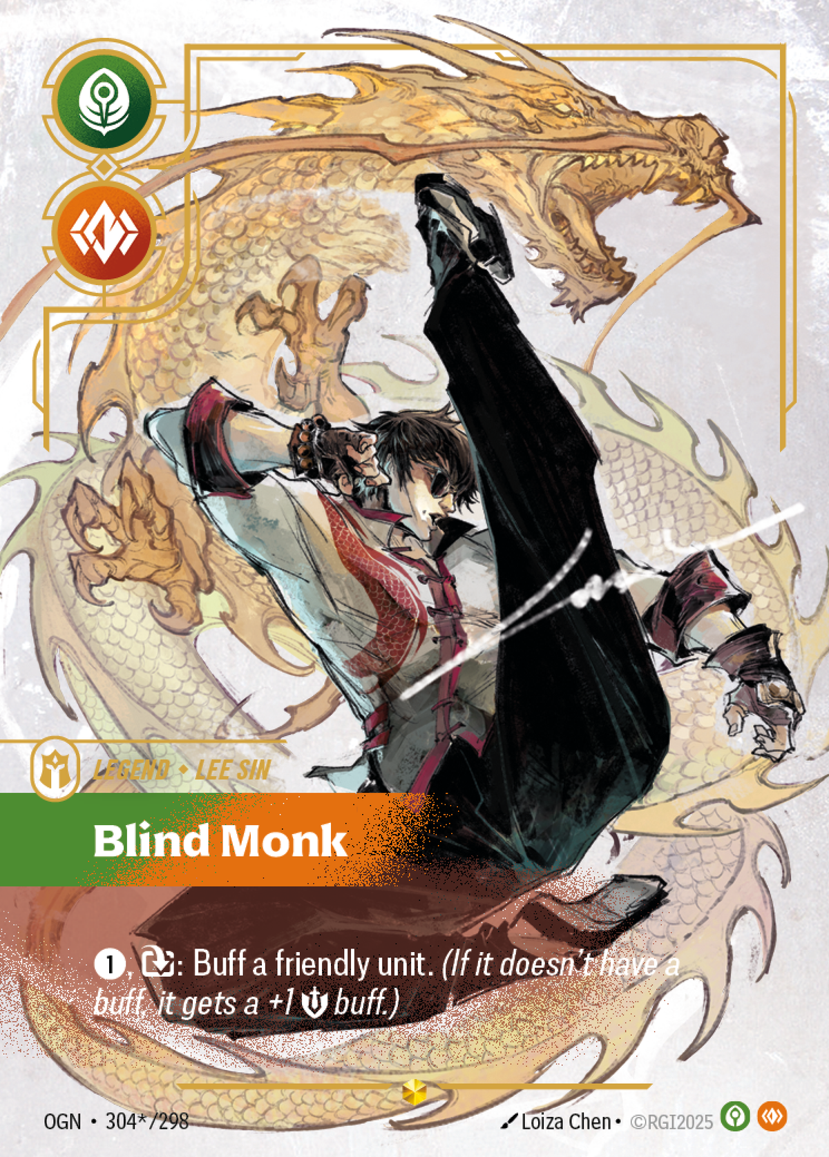 Lee Sin - Blind Monk (Signature) OGN-304S - Riftbound Signature, English reference artwork