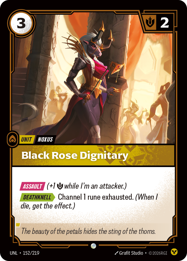 Black Rose Dignitary UNL-152 - Riftbound Standard Art, English reference artwork