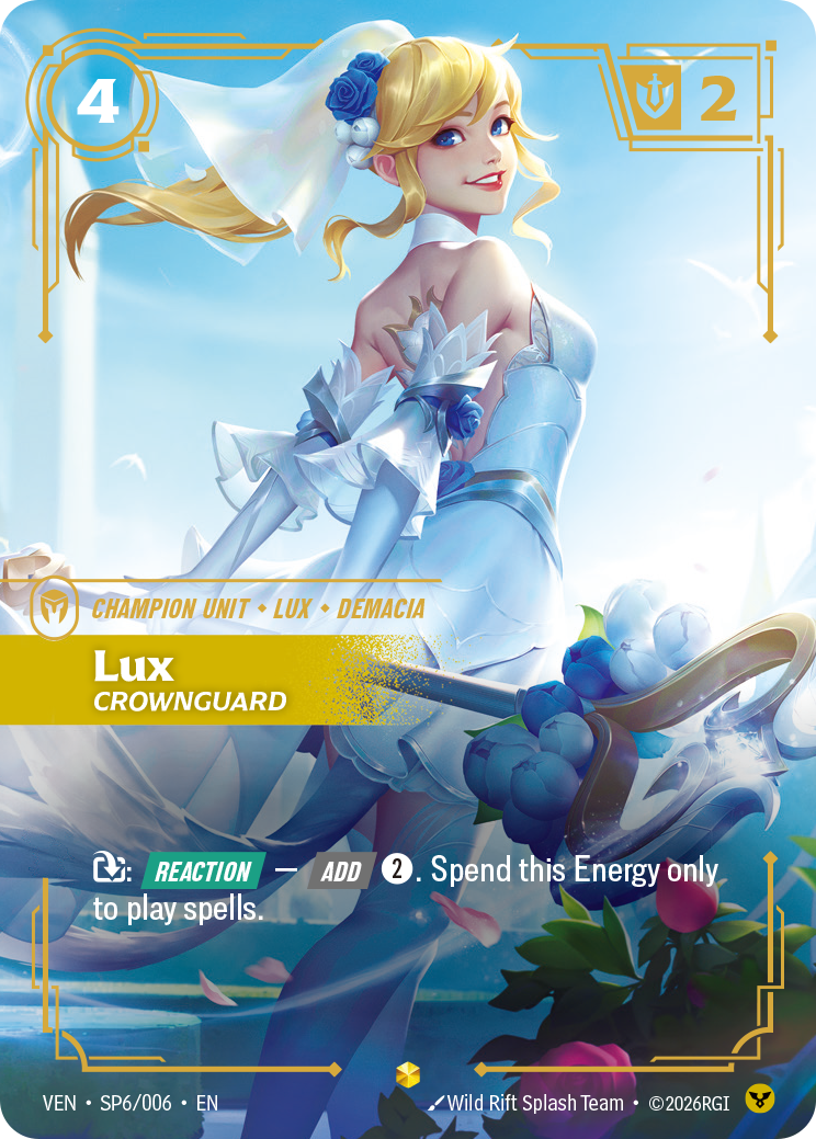 Lux, Crownguard VEN-SP6 - Riftbound Crystal Rose, English reference artwork