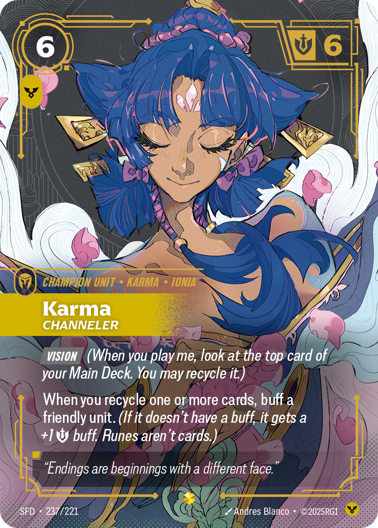 Karma, Channeler (Overnumbered) SFD-237 - Riftbound Overnumbered, English reference artwork